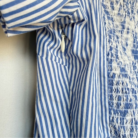 J. Crew Midi Dress Sz 8 Blue White Stripe Cotton Tiered Puff Sleeve SU24 Cottage - Picture 15 of 15